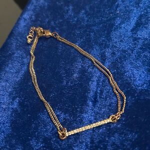 Gold Tone Double Chain Rhinestone Bar Bracelet – 7.5”